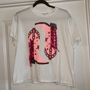 Queen of Sparkles Pink Sequin Cowgirl Boot shirt